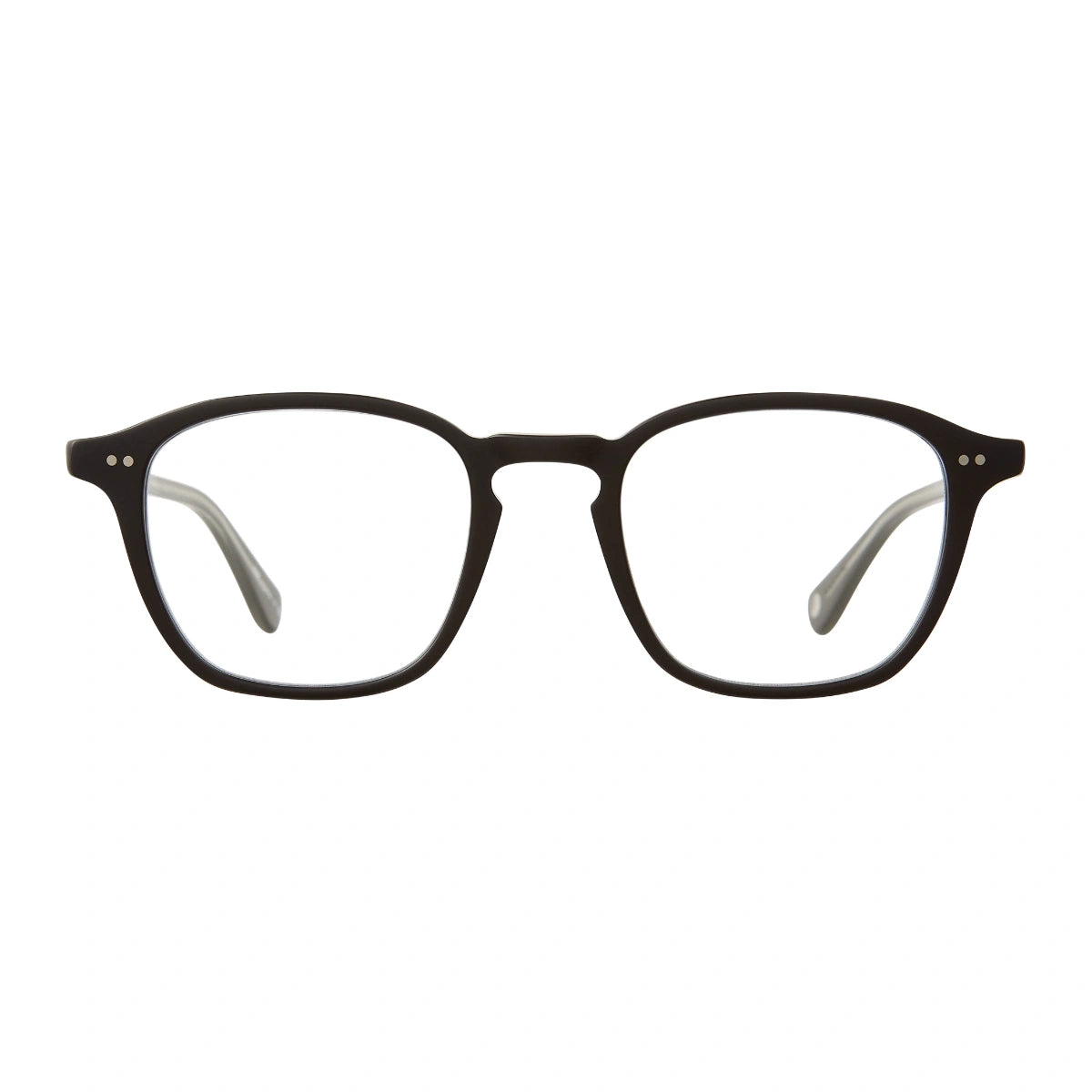 Matte black Markus modern square eyeglass frames by Garrett Leight on a white background
