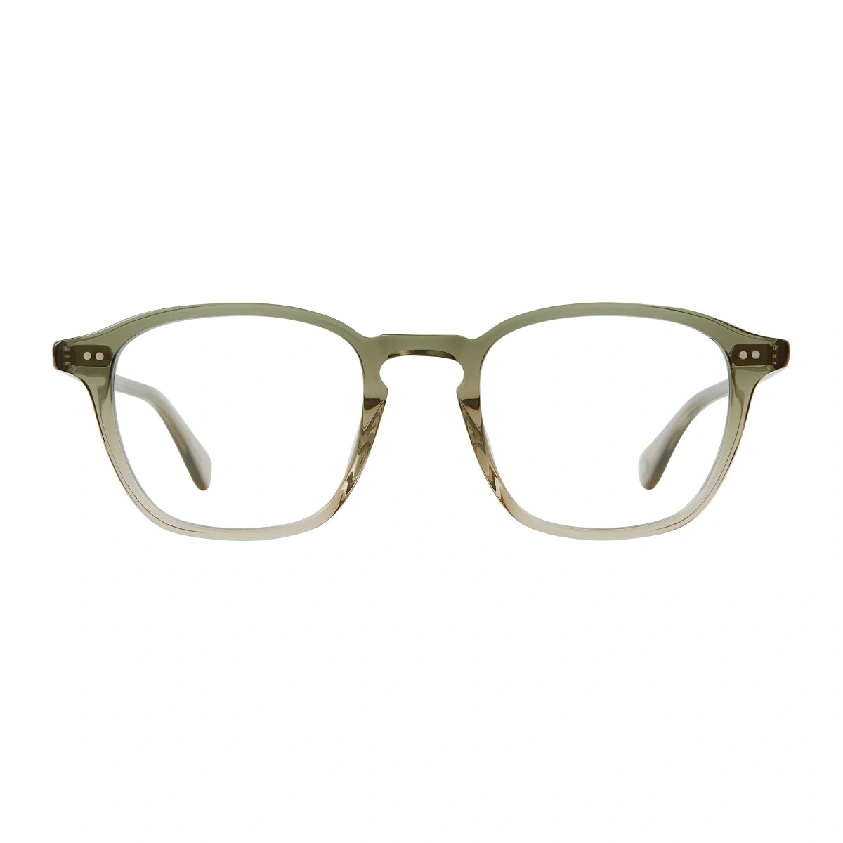 Olive crystal Markus modern square eyeglass frames by Garrett Leight on a white background