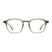 Olive crystal Markus modern square eyeglass frames by Garrett Leight on a white background