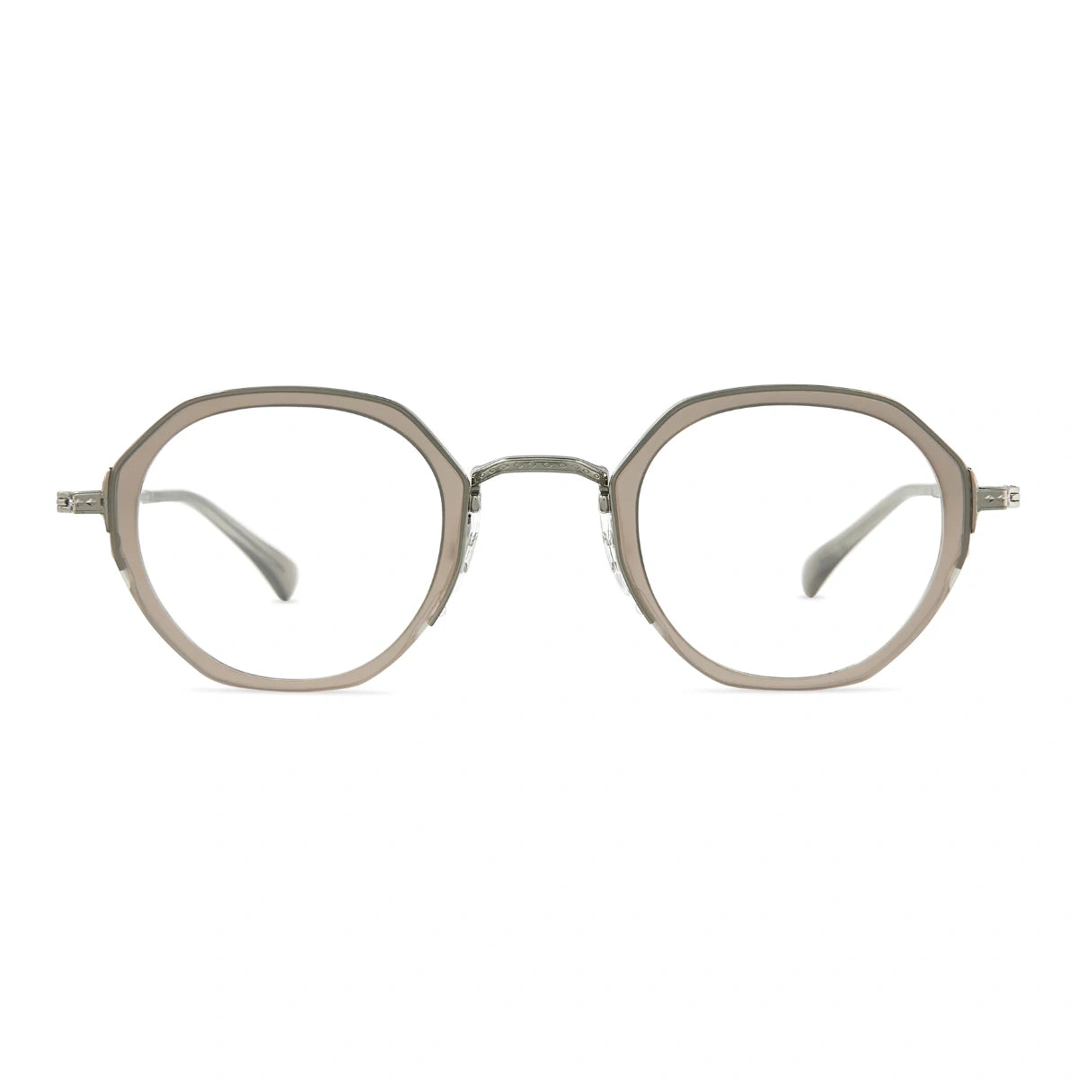 Grey crystal silver Mr. Leight antique style round metal eyeglass frames