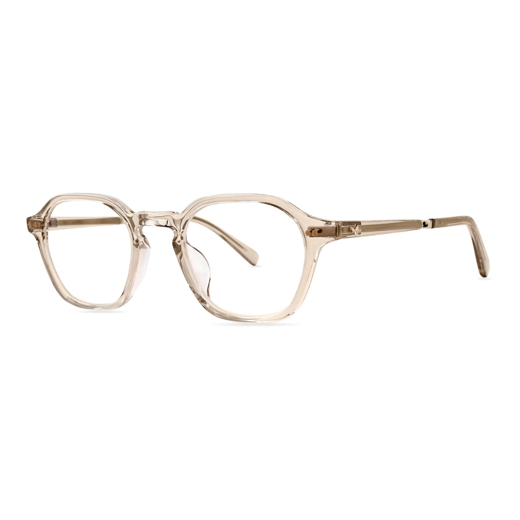 Clear geometric Mr. Leight handmade luxury plastic eyeglasses at The Optical. Co