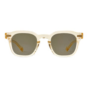 Mr. Leight  Sunglasses with gold crystal frame and dark lenses on a white background