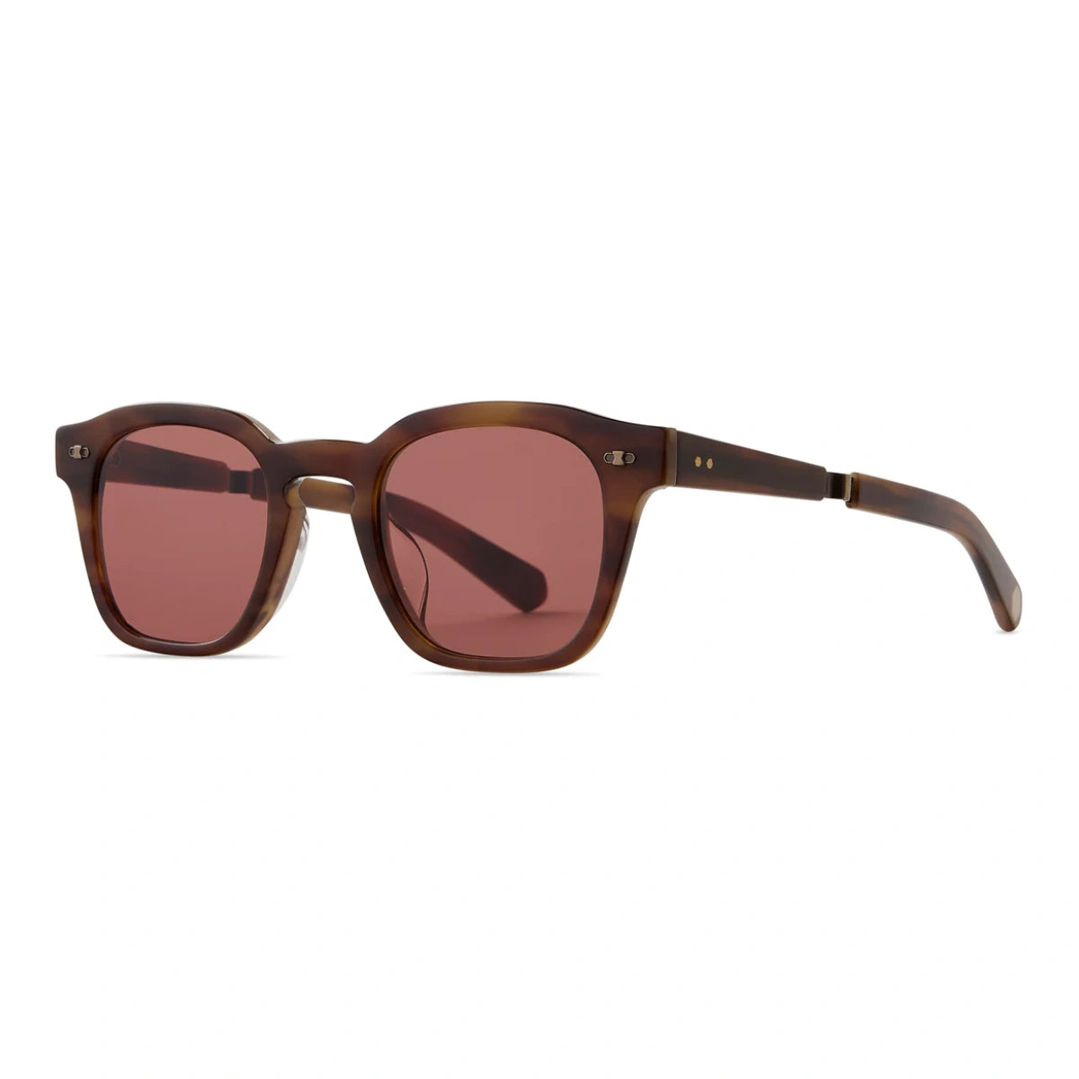 Tortoise Mr. Leight  Sunglasses with brown frame and red-tinted lenses on a white background