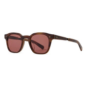 Tortoise Mr. Leight  Sunglasses with brown frame and red-tinted lenses on a white background