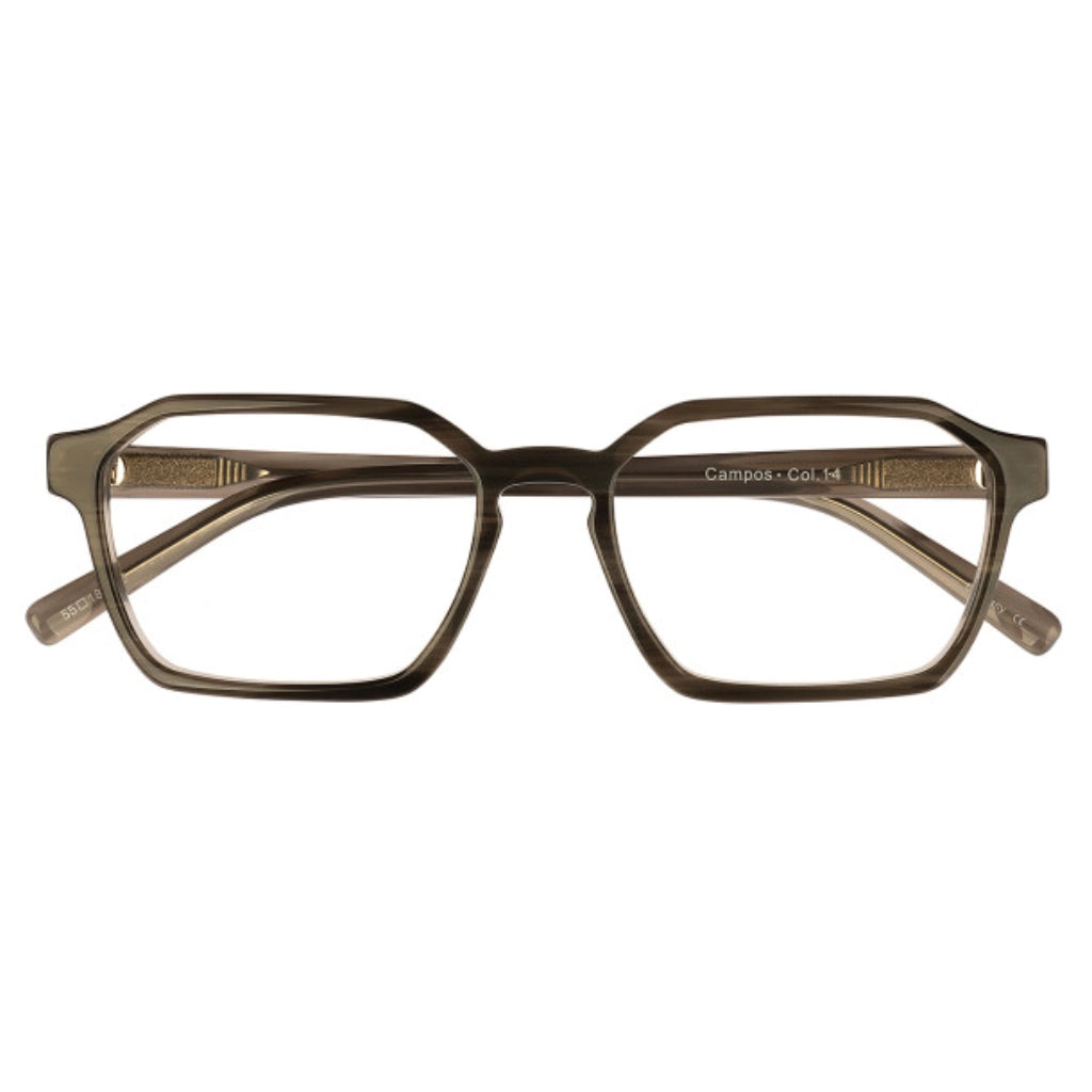 Grey Campos geometric luxury eyeglass frames for men and women