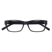 Black minimal slim rectangular plastic luxury eyeglasses with thick temples