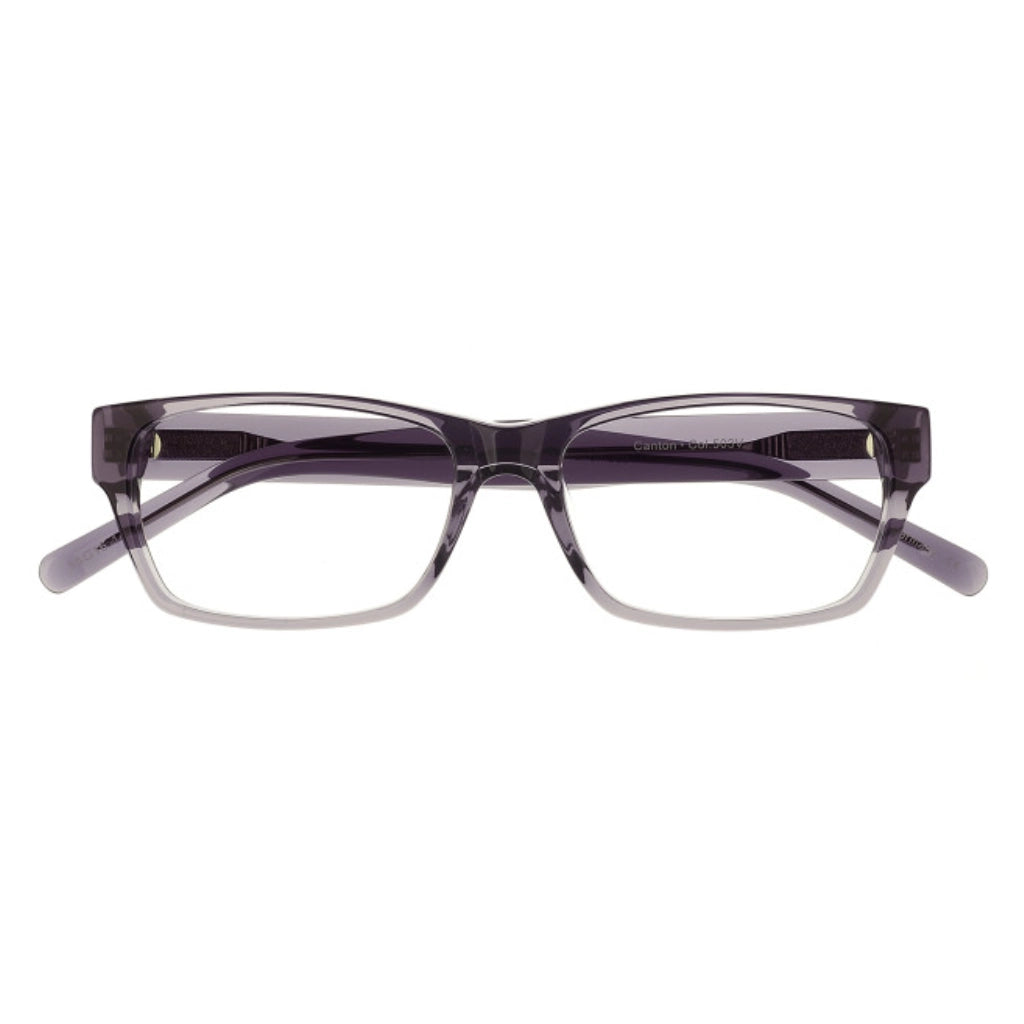 Grey crystal minimal slim rectangular plastic luxury eyeglasses with thick temples