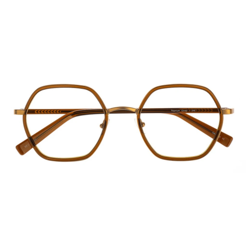 Brown large geometric shaped metal titanium glasses for women