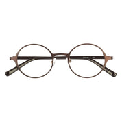 Brown round titanium metal eyeglass frames for men and women.