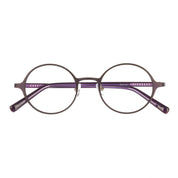 Dark purple round titanium metal eyeglass frames for men and women.