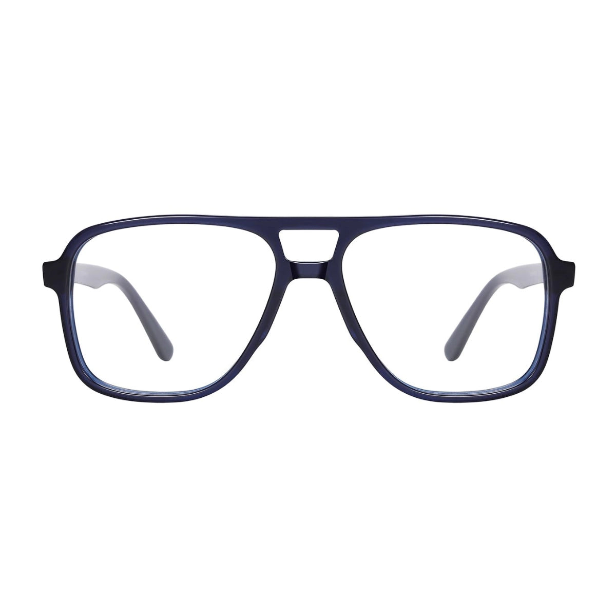 Blue plastic navigator shaped aviator eyeglasses from The Optical. Co