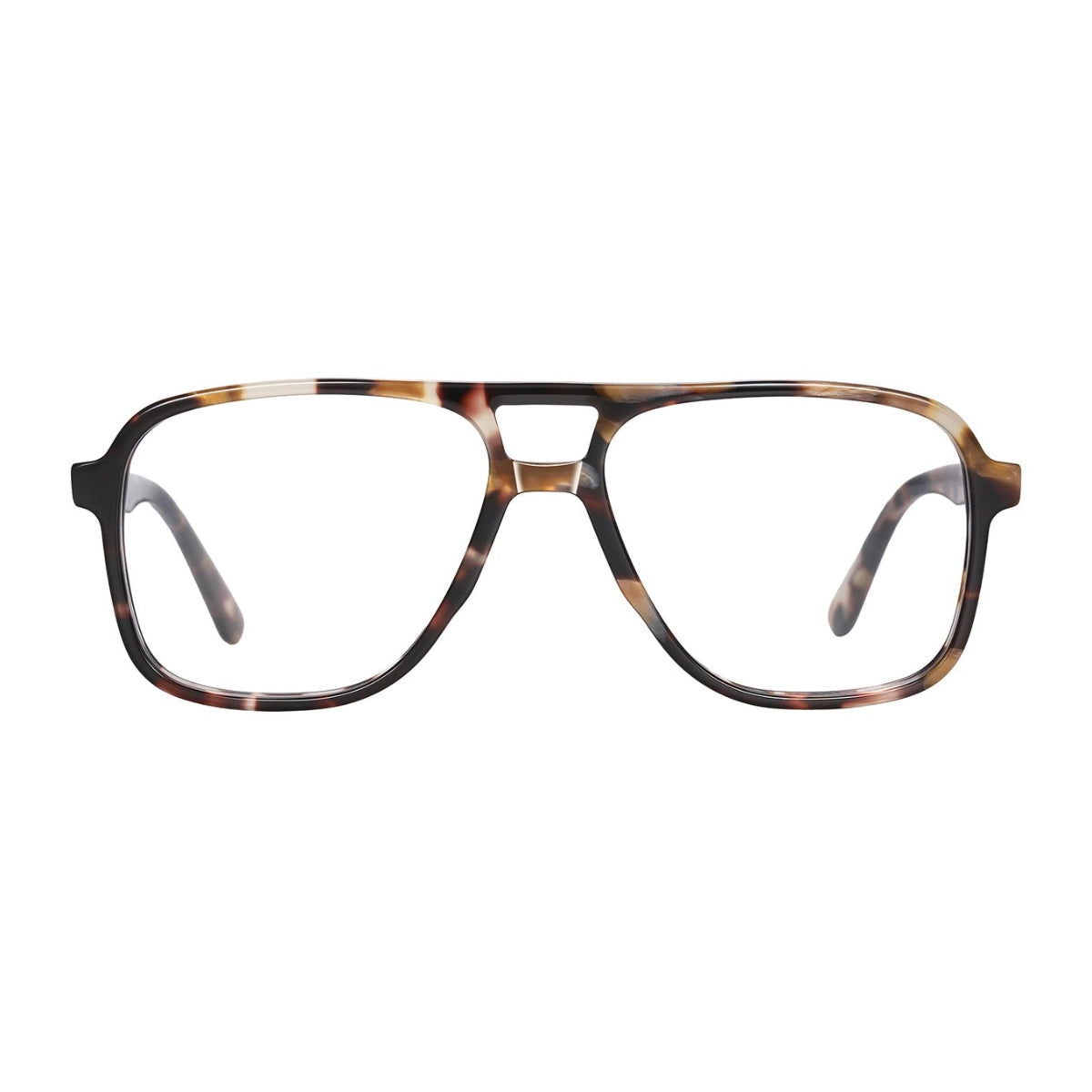Beige tortoise plastic navigator shaped aviator eyeglasses from The Optical. Co