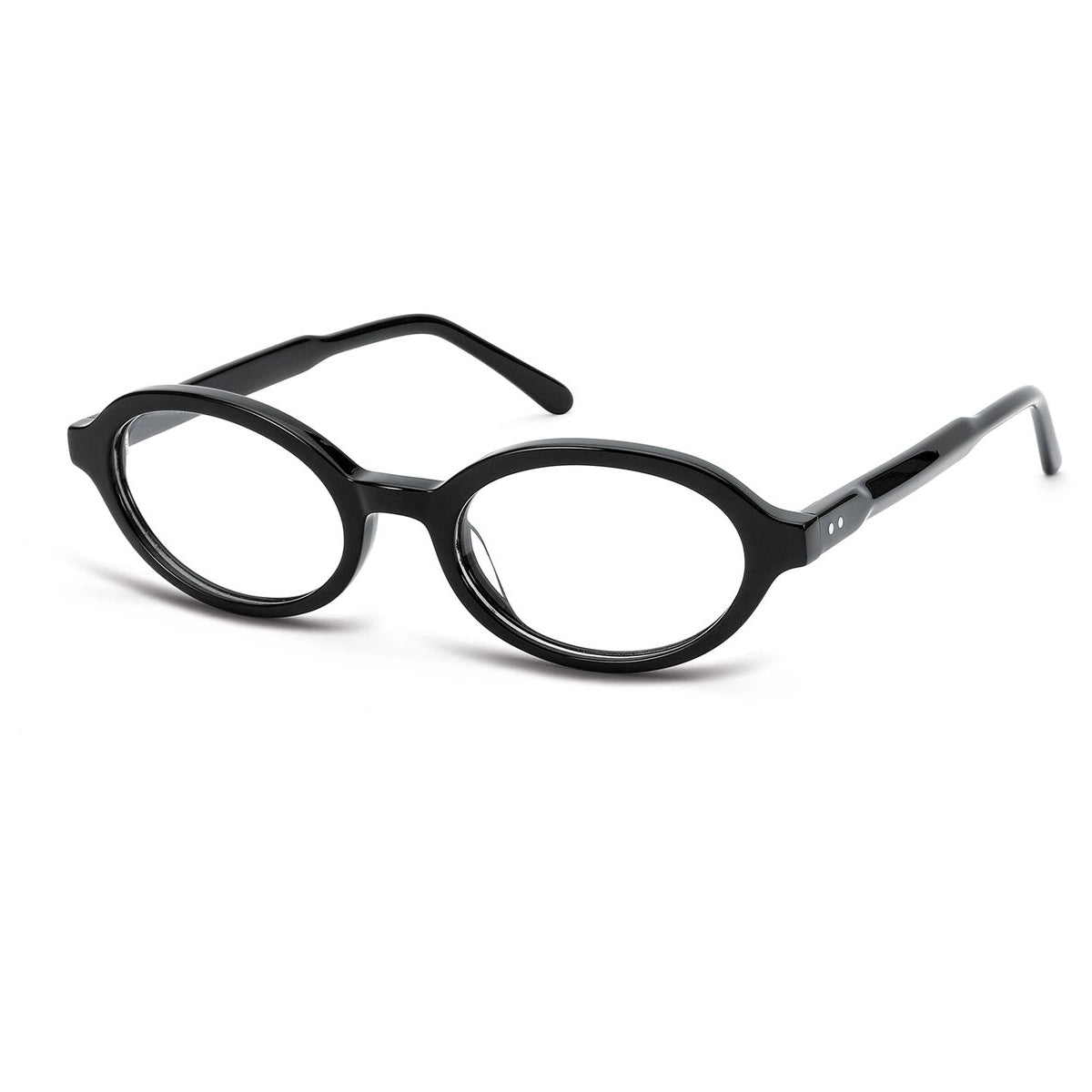 Black plastic oval premium eyeglass frames from The Optical. Co