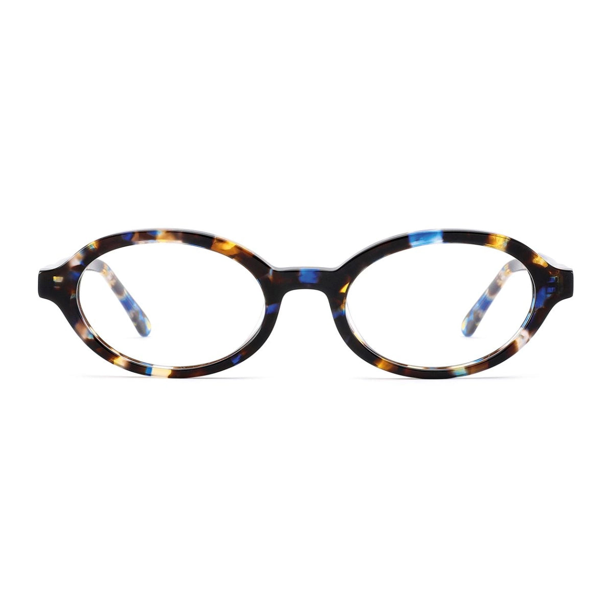 Blue tortoise plastic oval premium eyeglass frames from The Optical. Co