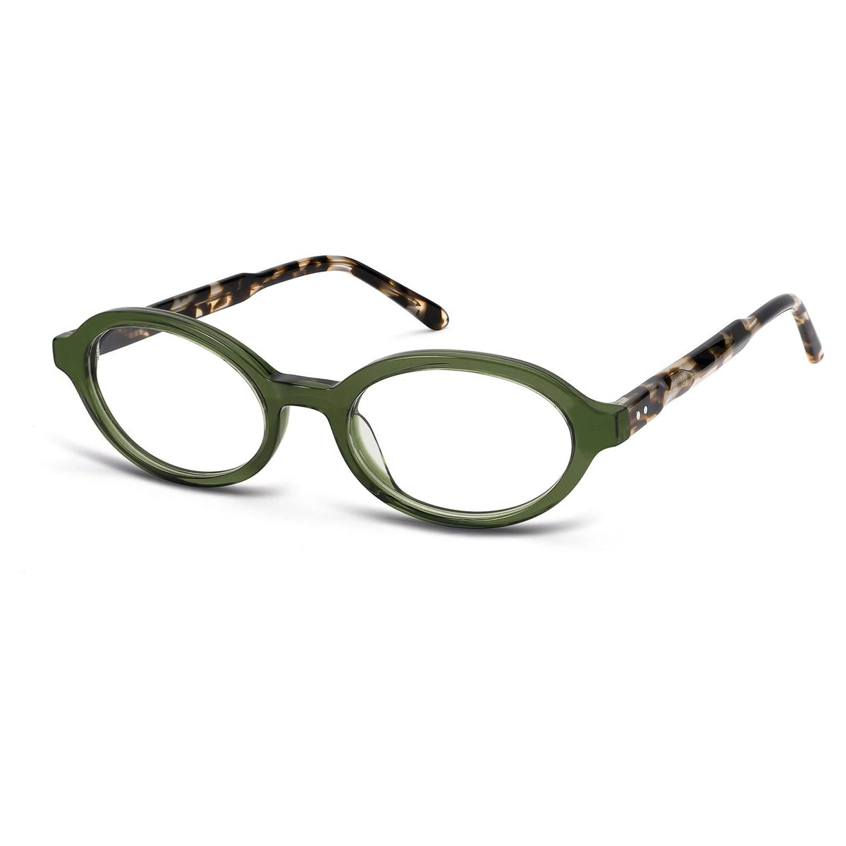 Green plastic oval premium eyeglass frames from The Optical. Co