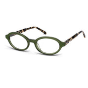 Green plastic oval premium eyeglass frames from The Optical. Co