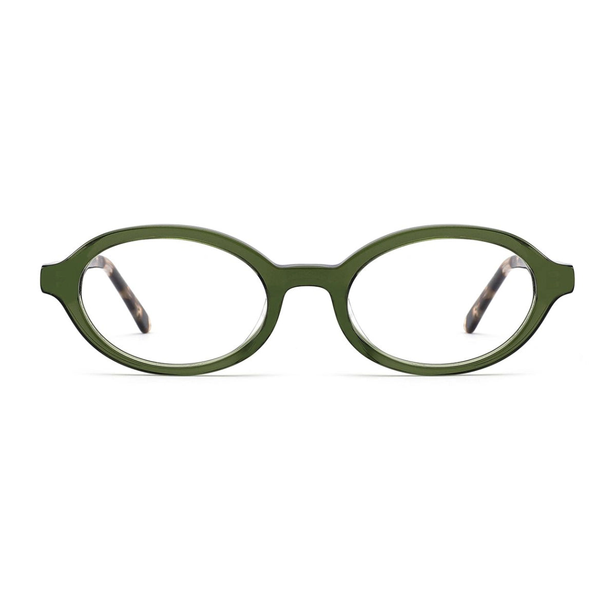 Green plastic oval premium eyeglass frames from The Optical. Co