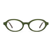 Green plastic oval premium eyeglass frames from The Optical. Co