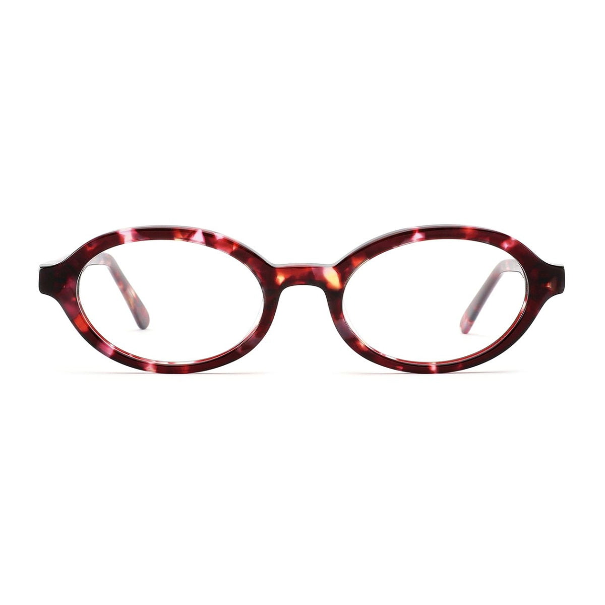 Red tortoise plastic oval premium eyeglass frames from The Optical. Co