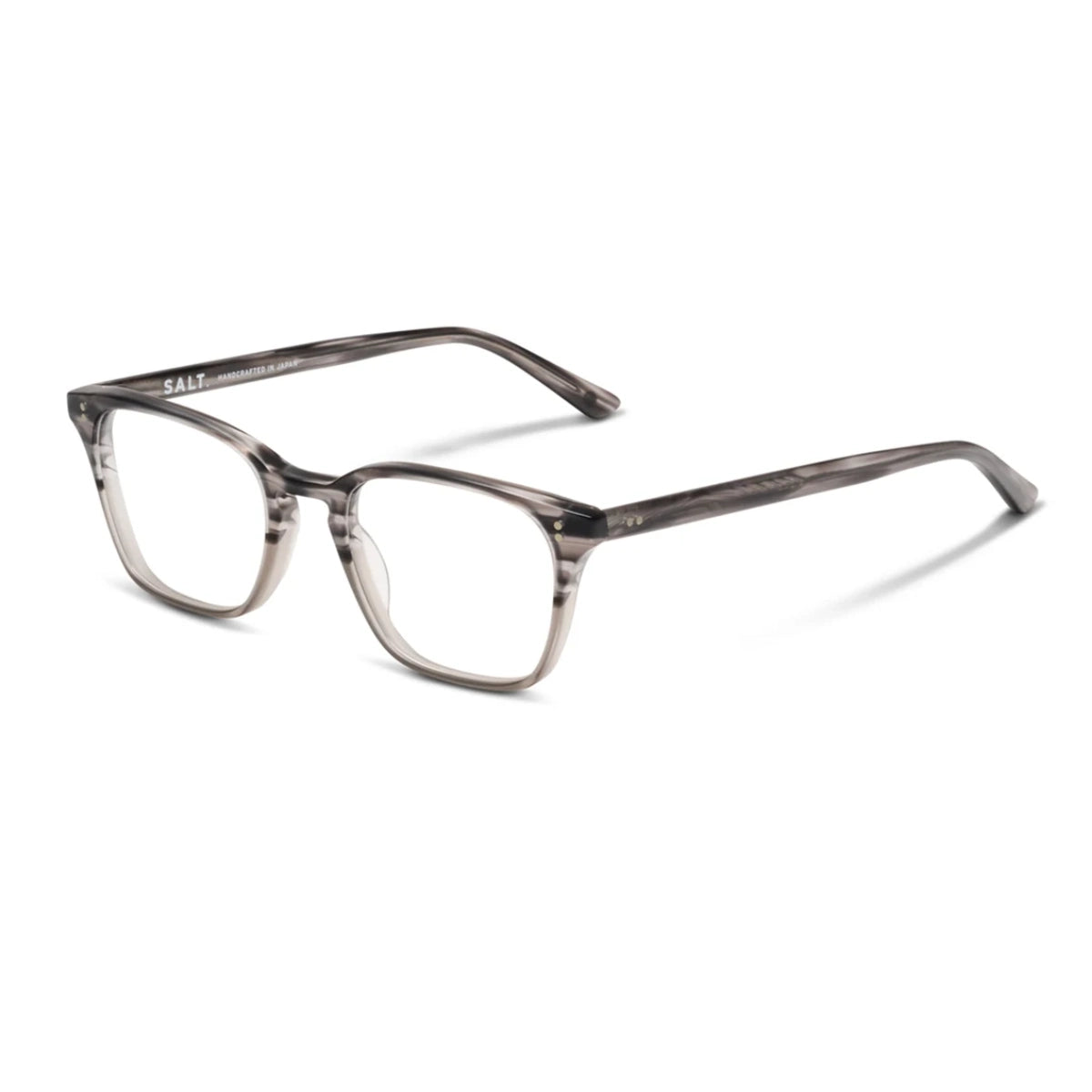 Grey square shaped luxury eyeglass frame by SALT for men and women.