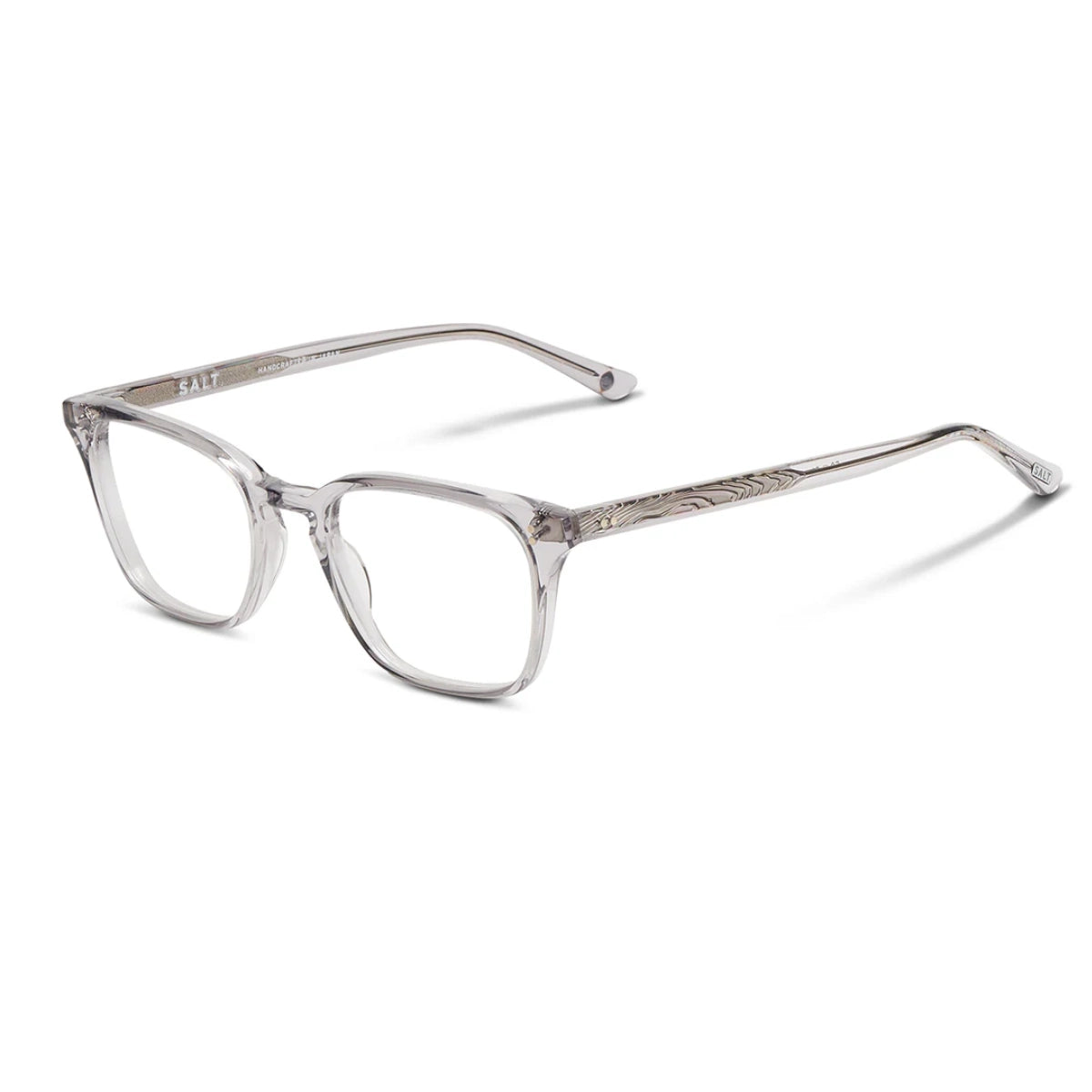 Clear square shaped luxury eyeglass frame by SALT for men and women.