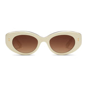 Cream colored oversized oval plastic vintage sunglasses by SALT. 