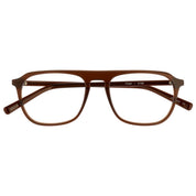 Brown crystal square-frame eyeglasses with translucent color and a straight bridge brow shown against a plain white background