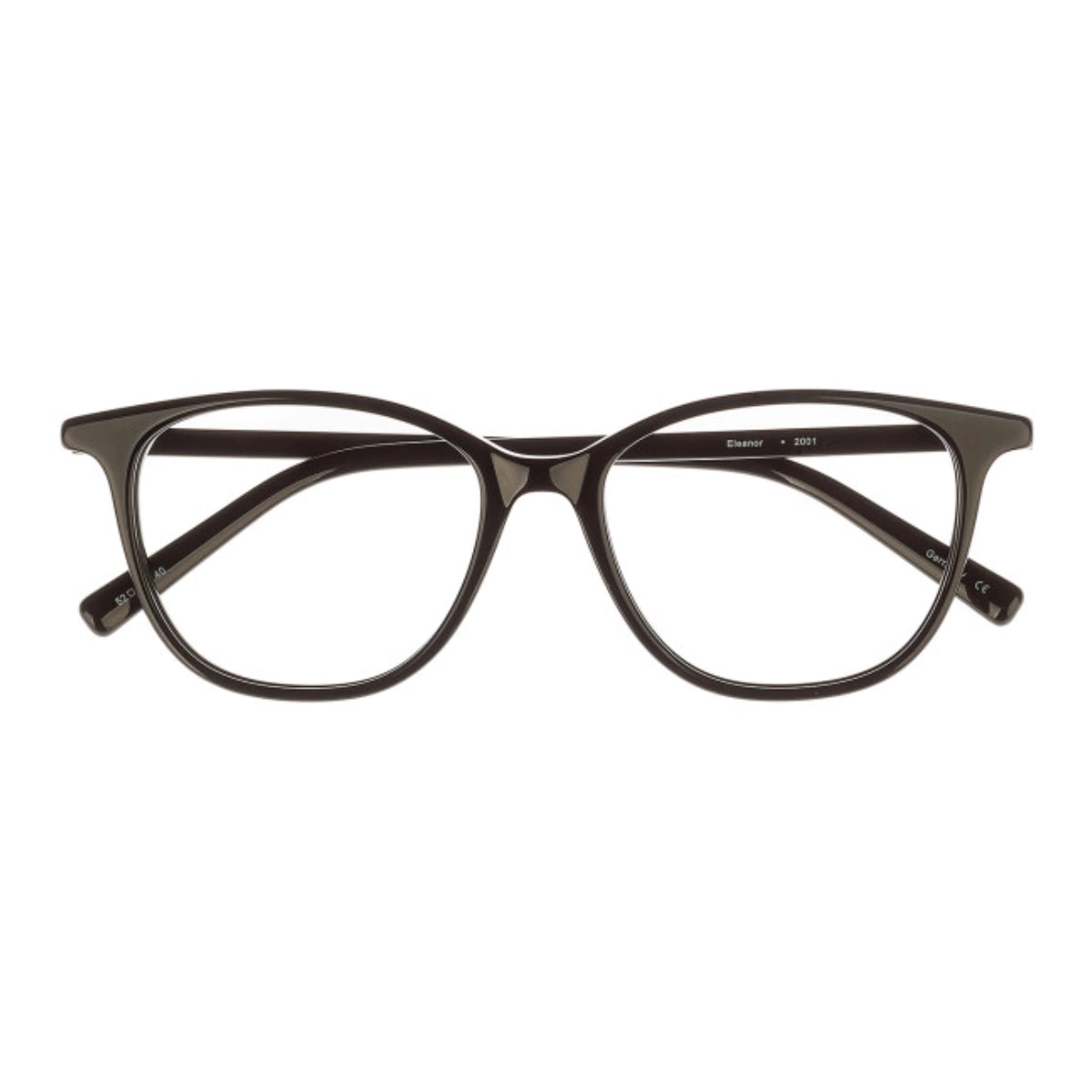 Black cat-eye eyeglasses shown against a plain white background.