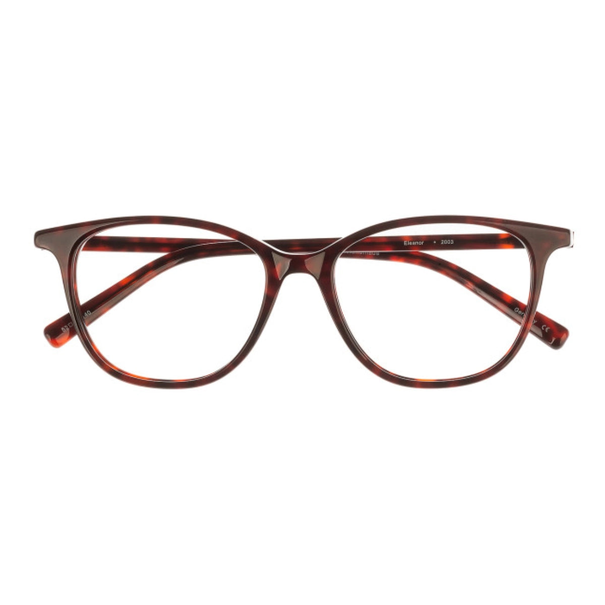 Tortoise cat-eye eyeglasses featuring a translucent colorful front shown against a plain white background.