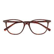 Tortoise cat-eye eyeglasses featuring a translucent colorful front shown against a plain white background.