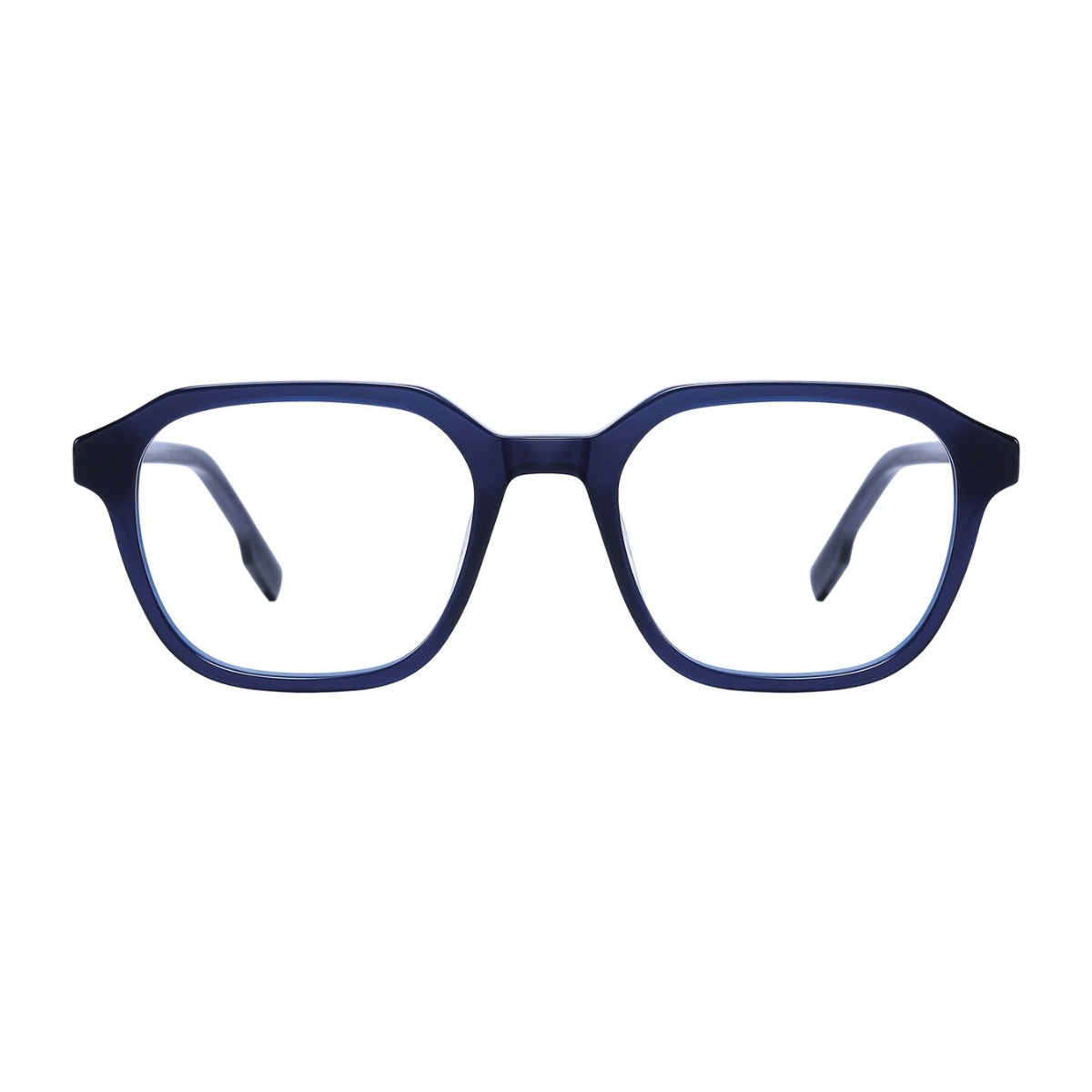 Blue bold geometric prescription eyeglass frames by The Optical. Co