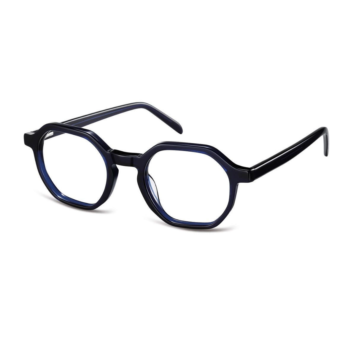 Blue round, geometric unique eyeglasses from The Optical. Co
