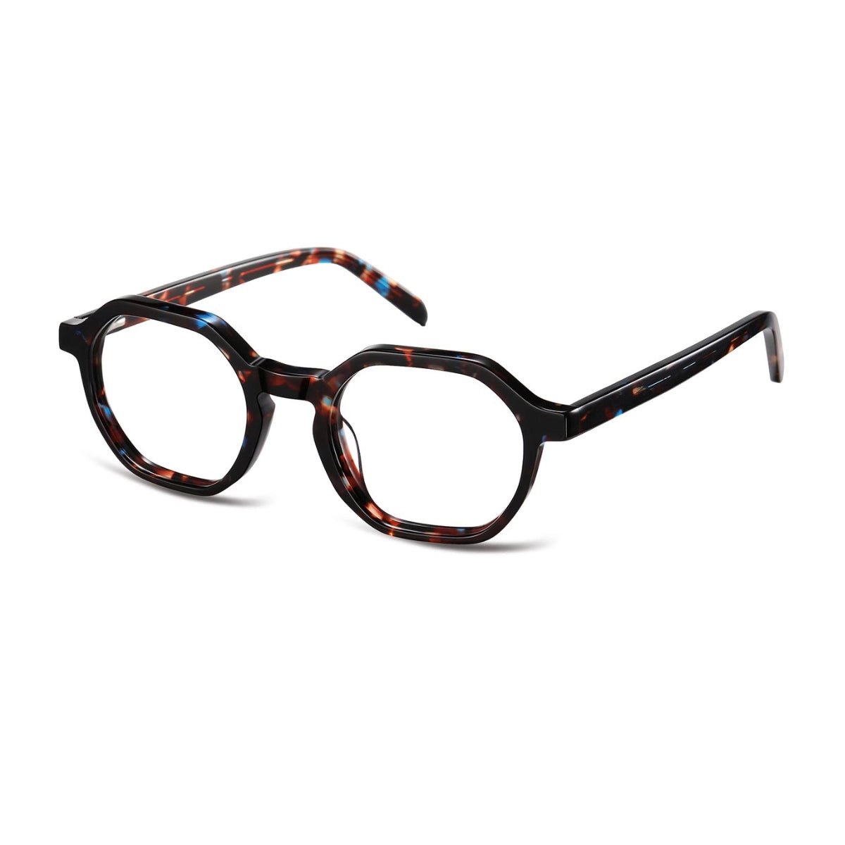 Blue tortoise round, geometric unique eyeglasses from The Optical. Co