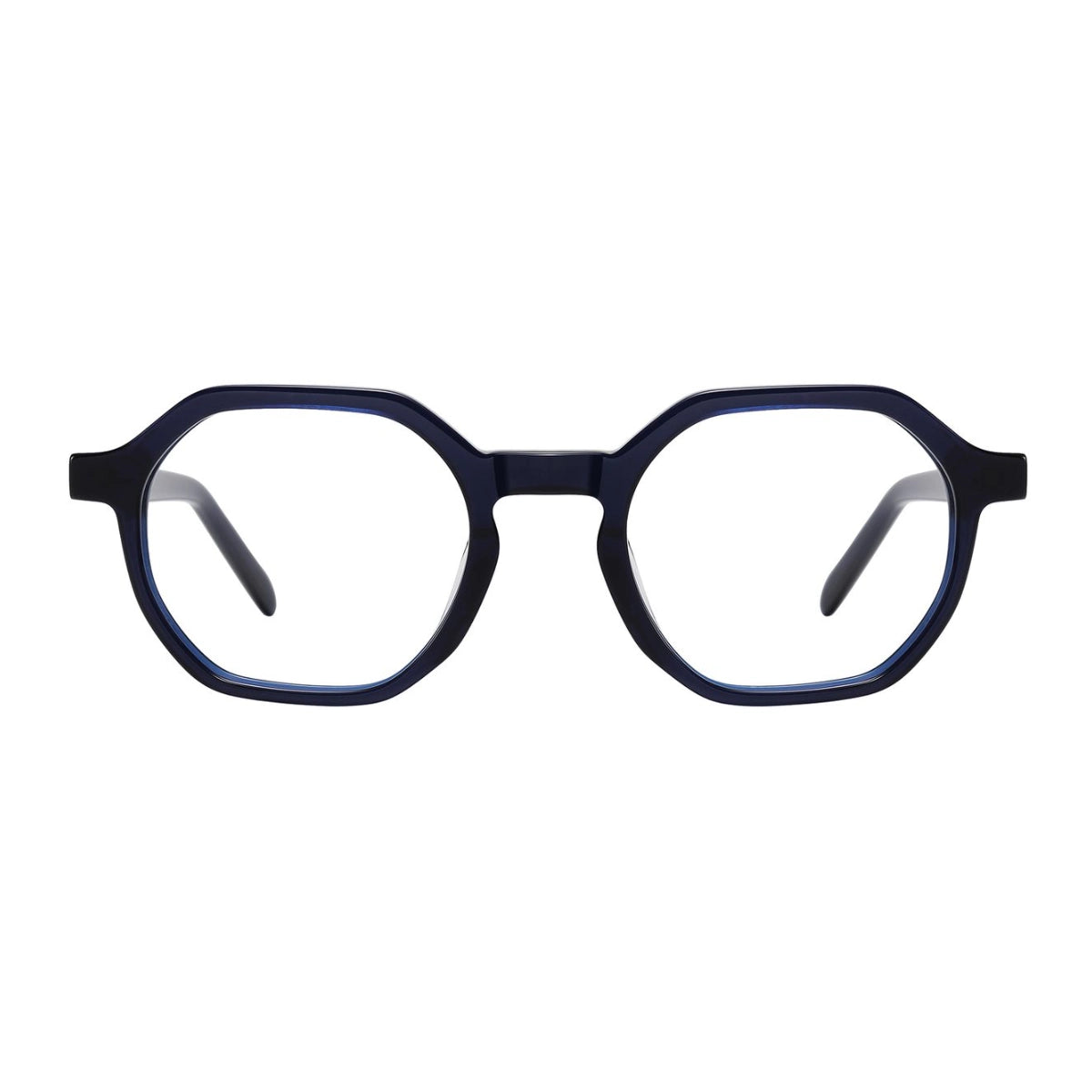 Blue round, geometric unique eyeglasses from The Optical. Co