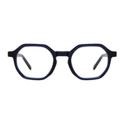 Blue round, geometric unique eyeglasses from The Optical. Co