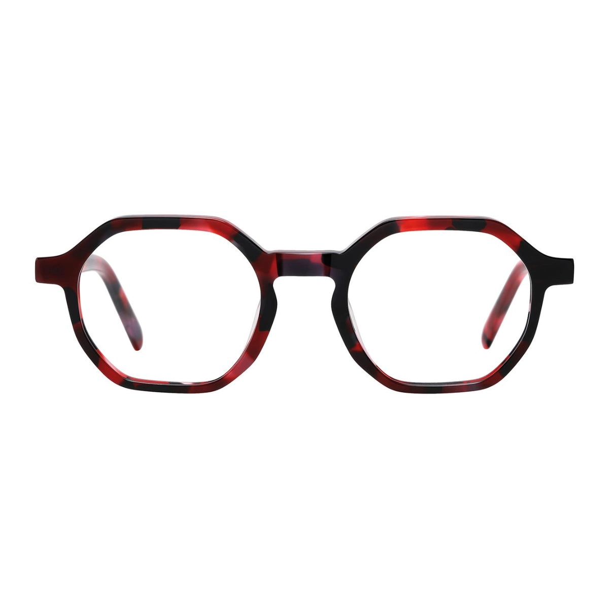 Red tortoise round, geometric unique eyeglasses from The Optical. Co